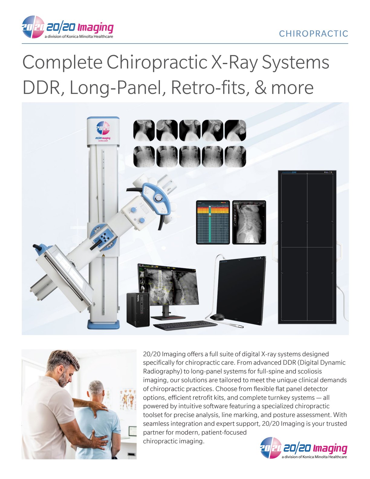 20/20 Imaging and Konica Minolta full-spine digital X-ray with DDR motion study